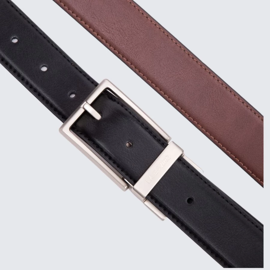 LA ENVIRO Reversible Leather Belt for Men - Dual Side Black & Brown - Ezra Classic Design