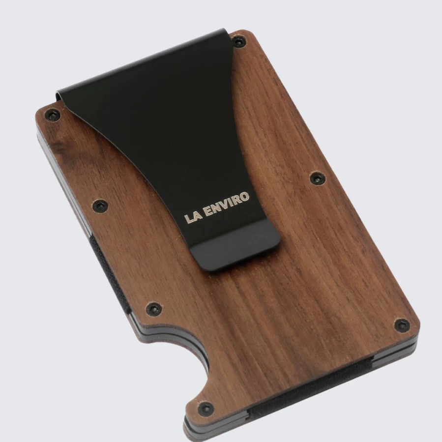 LA ENVIRO Walnut Wooden Wallet – Eco-Friendly Slim RFID Blocking Minimalist Wallet